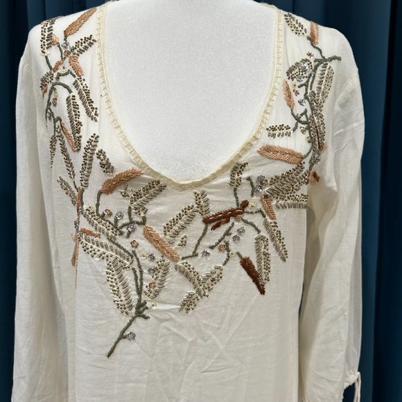 JO NO FUI Beige/off-white Rhinestone Cotton Dress - Picture 5 of 10